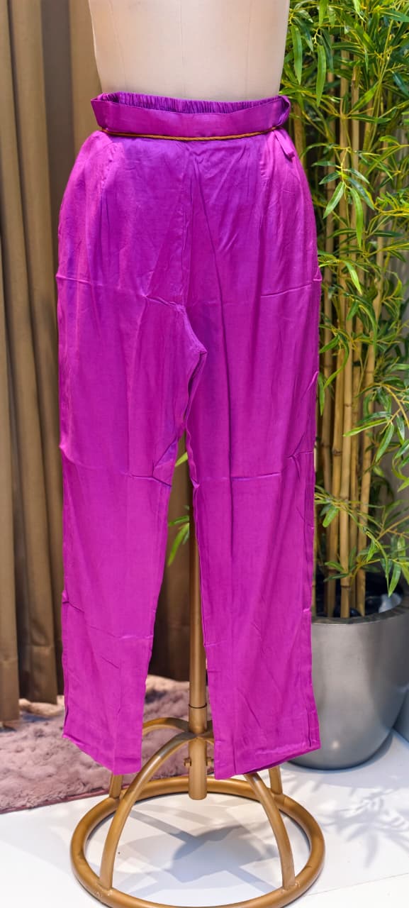 Organza Hand Embellished Neckline Royal Magenta Ikat Print Full Suit Set with Dupatta-LEAN FIT(ADVISIBLE NEXT SIZE)