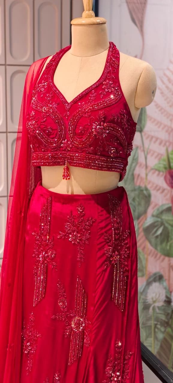Contemporary Wedding & Festive Wear Royal Crimson Maroon Sequined Lehenga Choli