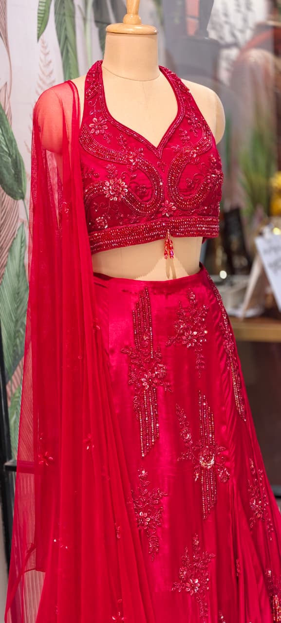 Contemporary Wedding & Festive Wear Royal Crimson Maroon Sequined Lehenga Choli
