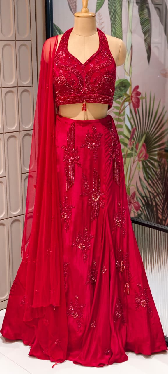 Contemporary Wedding & Festive Wear Royal Crimson Maroon Sequined Lehenga Choli