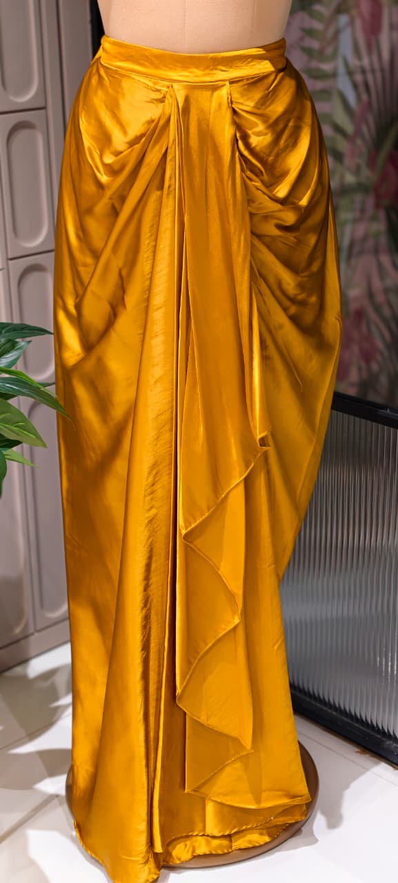 Luxury Chinon Kaftan Top with Draped Dhoti Skirt Set – Festive Indo-Western Fusion Wear- 14239