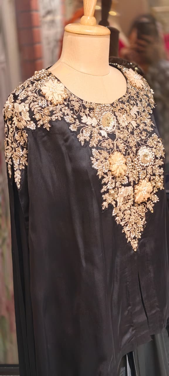Luxury Chinon Kaftan Top with Draped Dhoti Skirt Set – Festive Indo-Western Fusion Wear- 14239