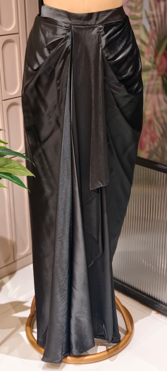 Luxury Chinon Kaftan Top with Draped Dhoti Skirt Set – Festive Indo-Western Fusion Wear- 14239