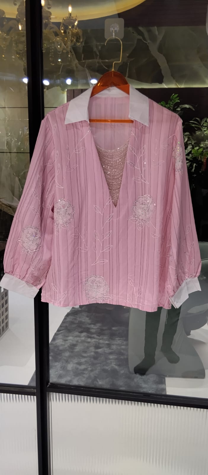 Artisan Botanical Embroidery Imported Top With Shimmer Jewel- 15075