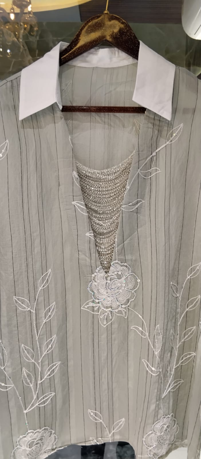 Artisan Botanical Embroidery Imported Top With Shimmer Jewel- 15075
