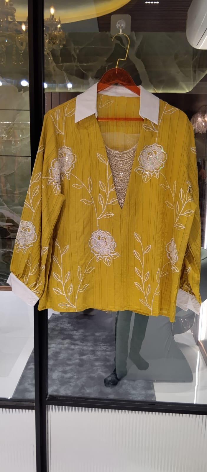 Artisan Botanical Embroidery Imported Top With Shimmer Jewel- 15075