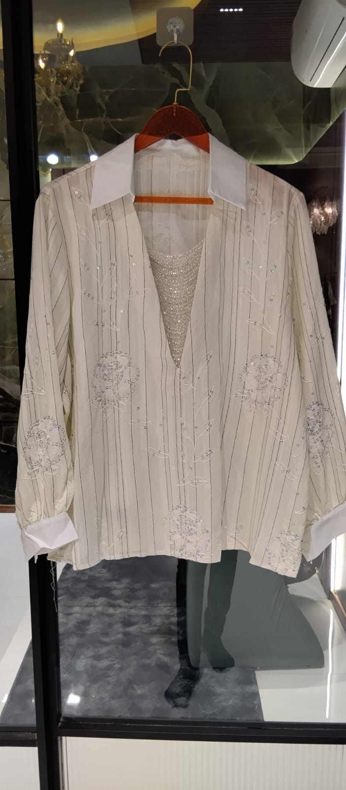 Artisan Botanical Embroidery Imported Top With Shimmer Jewel- 15075