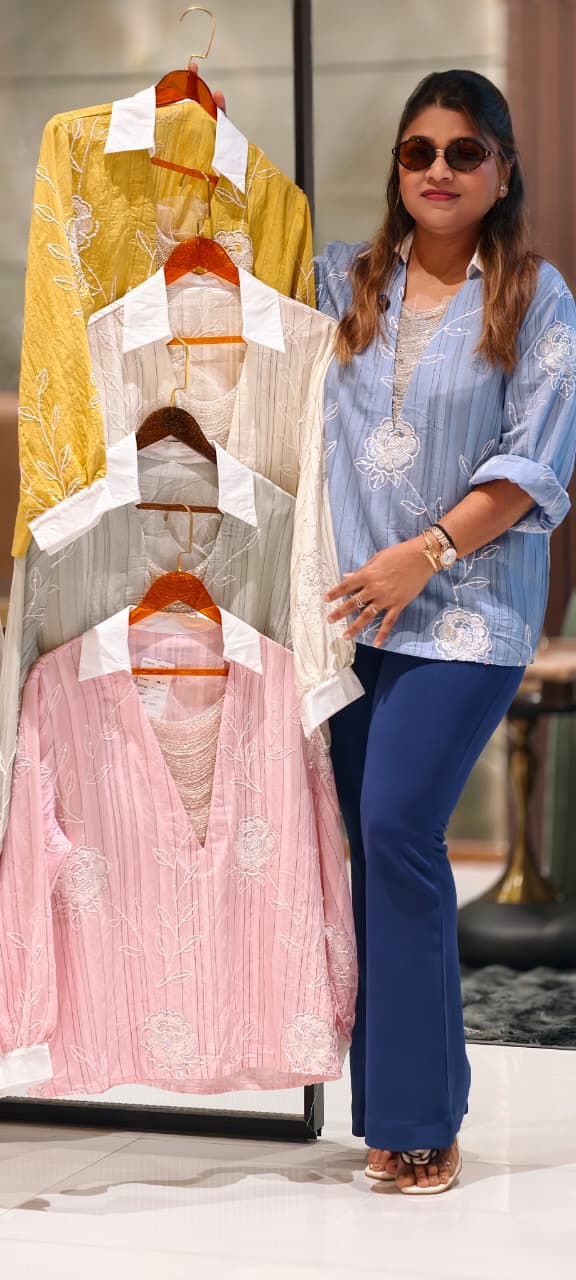 Artisan Botanical Embroidery Imported Top With Shimmer Jewel- 15075