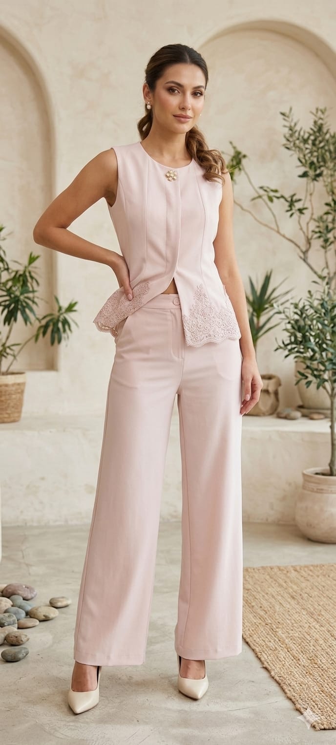 Peplum Silhouette Vertical Detailing Floral Embroidered Work Co-Ord Set- 15028