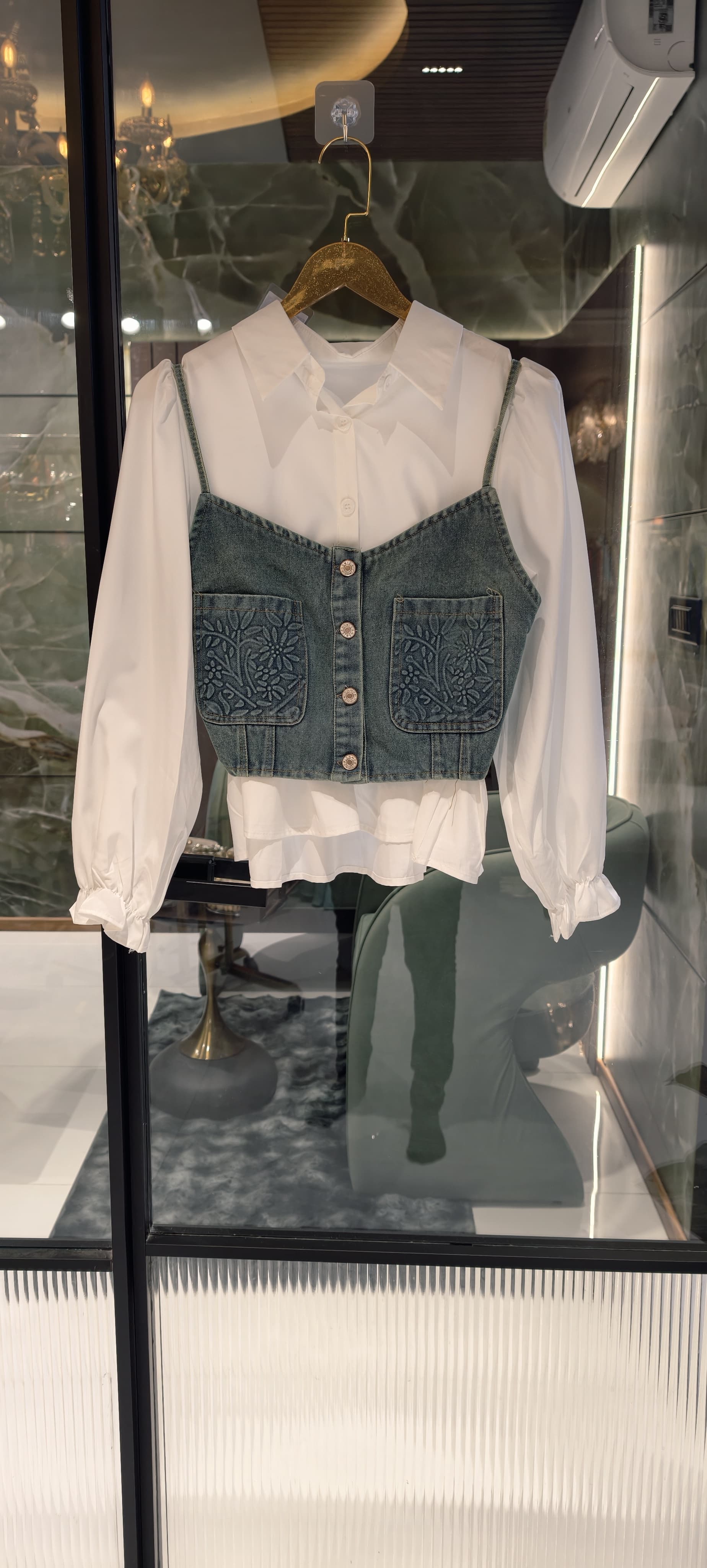 Denim Over-Lay Styilsh Balloon Imported Shirt- 15042