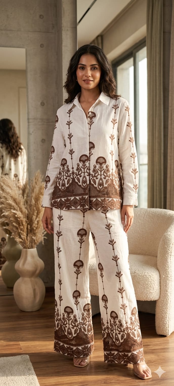 Graceful Premium Sheer Floral Embroidered Imported Co-Ord Set- 15070