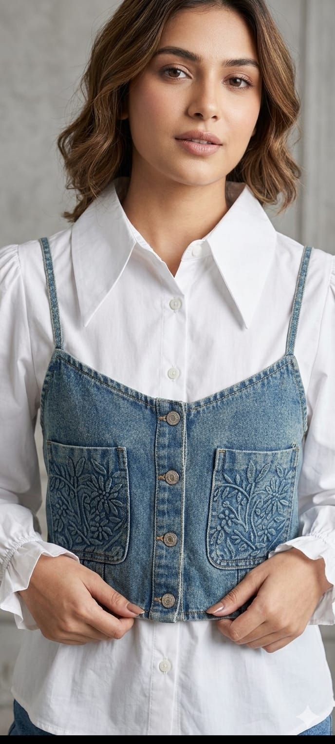 Denim Over-Lay Styilsh Balloon Imported Shirt- 15042