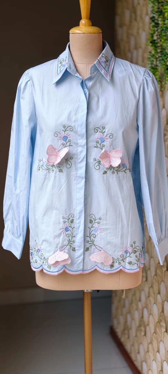 Floral Print With Butterfly Pop-Up Imported Western Top- 15063