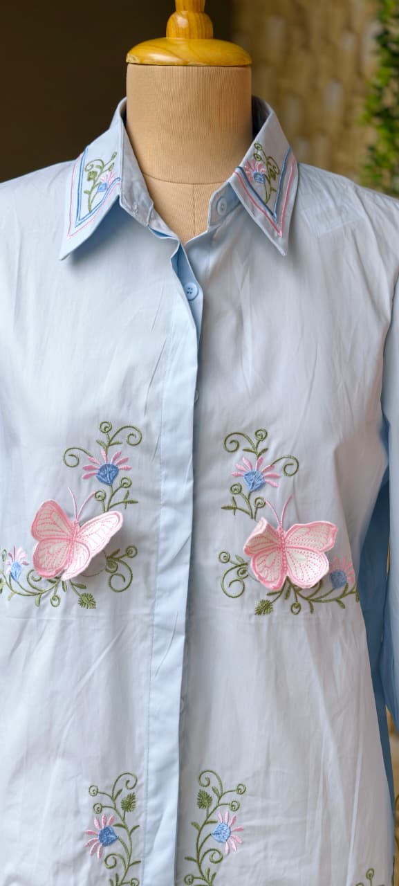 Floral Print With Butterfly Pop-Up Imported Western Top- 15063