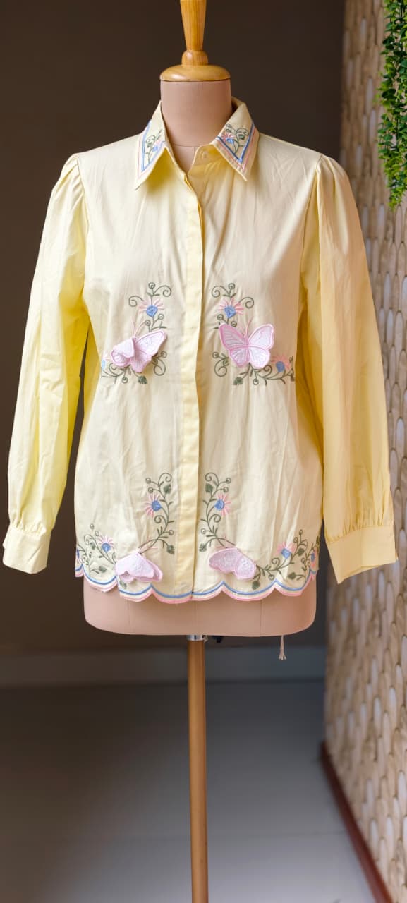 Floral Print With Butterfly Pop-Up Imported Western Top- 15063