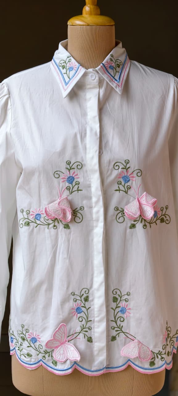 Floral Print With Butterfly Pop-Up Imported Western Top- 15063