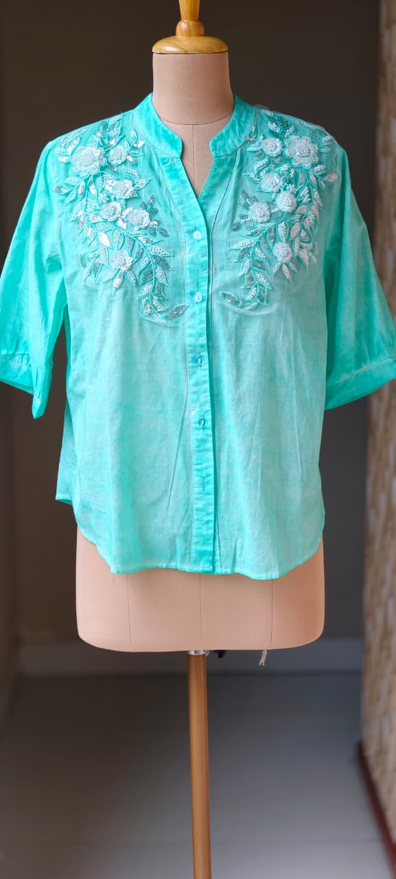 Artisan Pastel Floral Embellished Imported Short Western Top- 15053