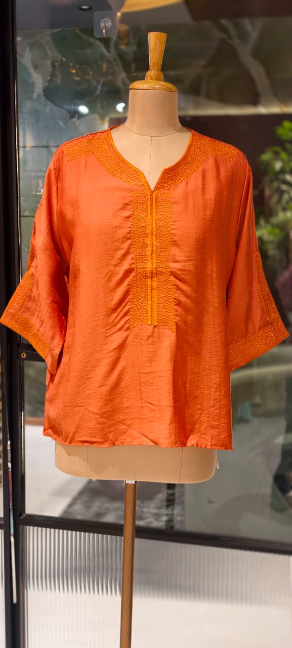 Kashmiri Embroidery Over Neck & Sleeve Unique Imported Top- 15136