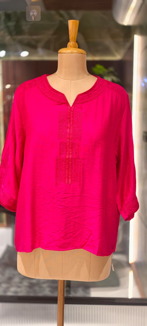 Kashmiri Embroidery Over Neck & Sleeve Unique Imported Top- 15136
