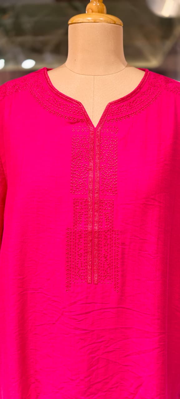 Kashmiri Embroidery Over Neck & Sleeve Unique Imported Top- 15136