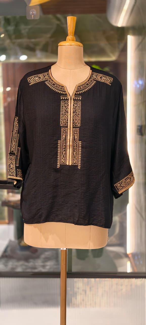 Kashmiri Embroidery Over Neck & Sleeve Unique Imported Top- 15136