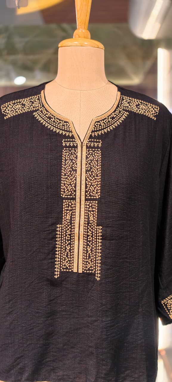 Kashmiri Embroidery Over Neck & Sleeve Unique Imported Top- 15136