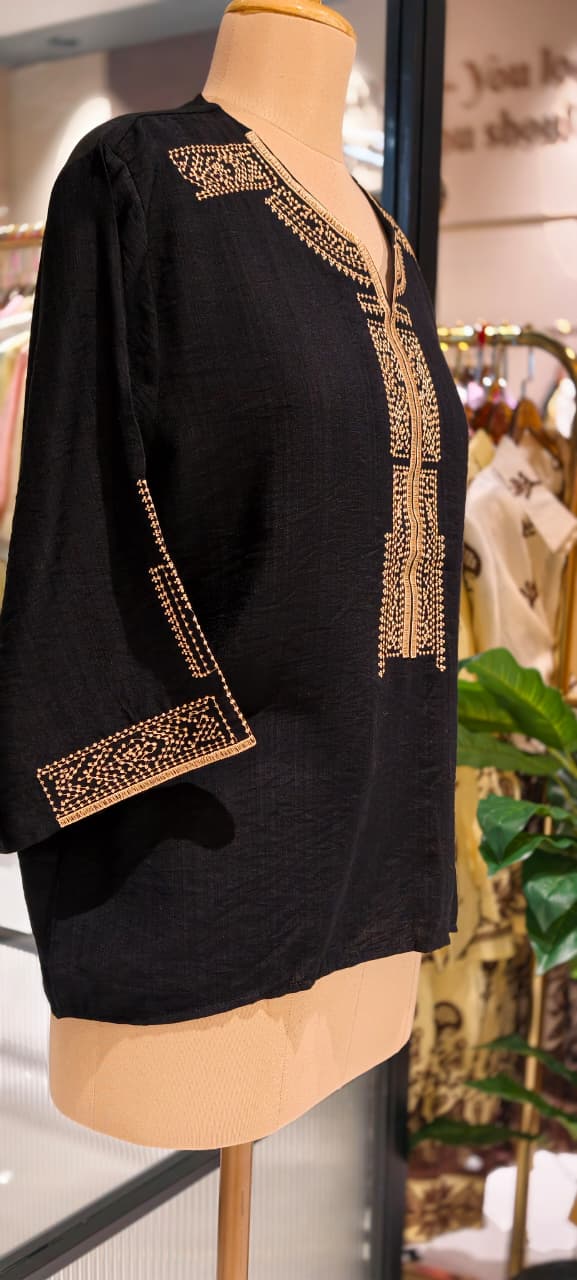 Kashmiri Embroidery Over Neck & Sleeve Unique Imported Top- 15136