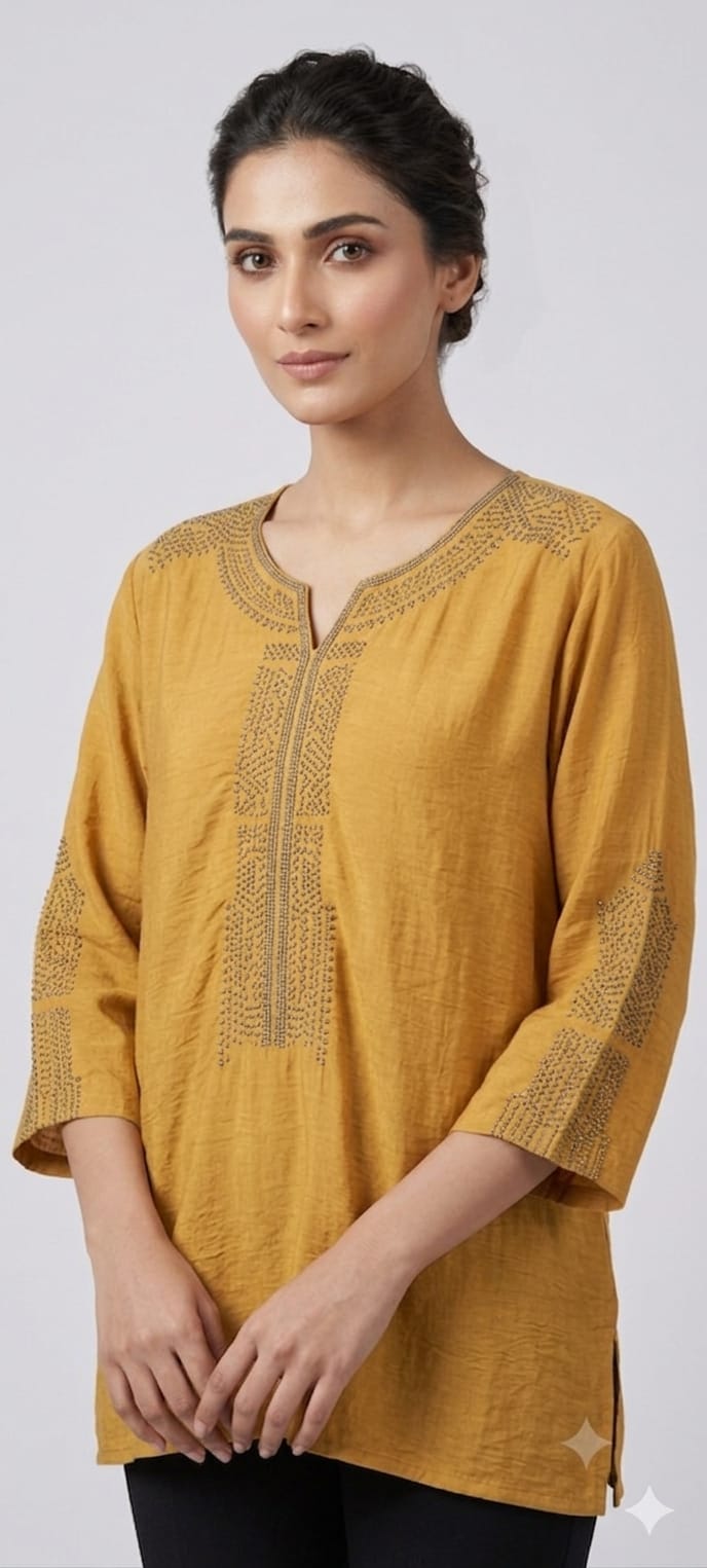 Kashmiri Embroidery Over Neck & Sleeve Unique Imported Top- 15136