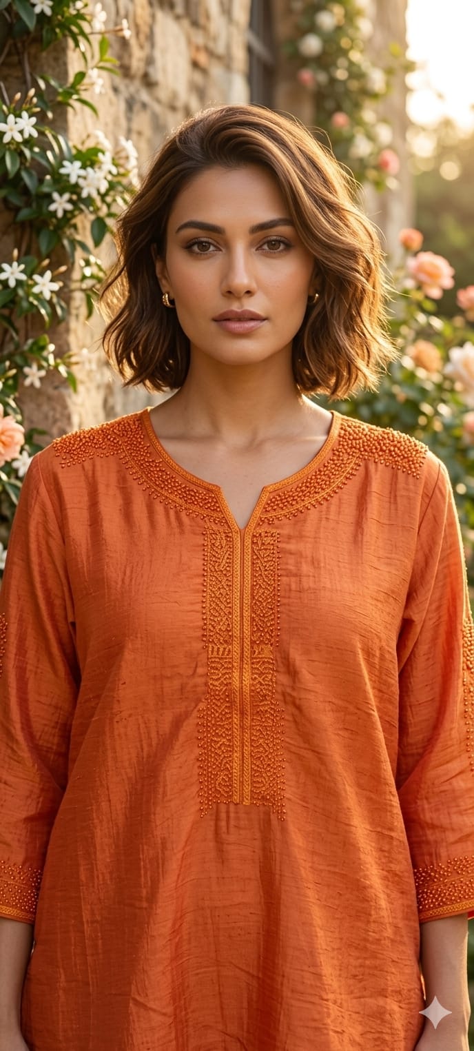 Kashmiri Embroidery Over Neck & Sleeve Unique Imported Top- 15136