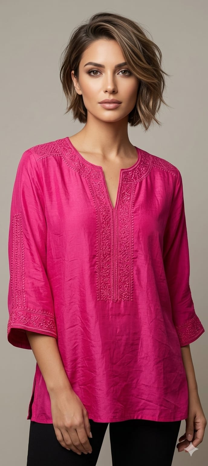 Kashmiri Embroidery Over Neck & Sleeve Unique Imported Top- 15136