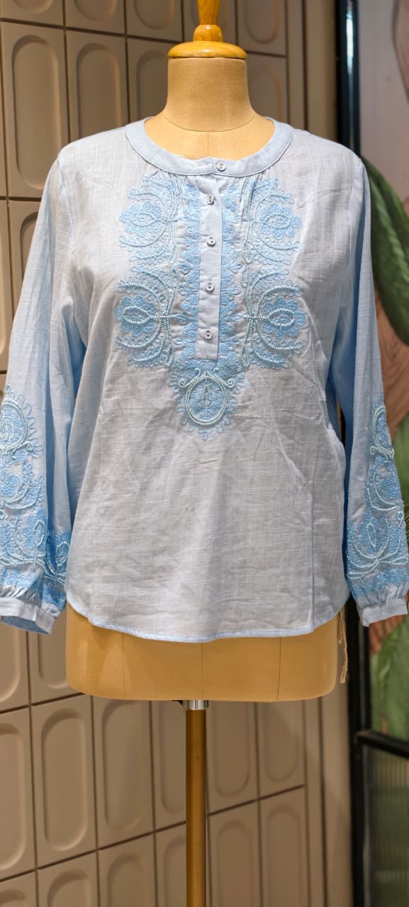 Embroidered Yoke With Cut-Dana Highlights Casual Western Imported Top- 15154