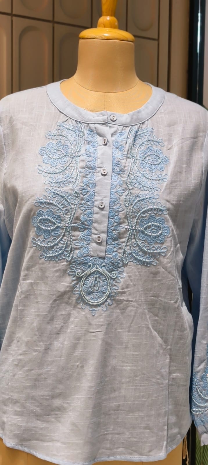 Embroidered Yoke With Cut-Dana Highlights Casual Western Imported Top- 15154