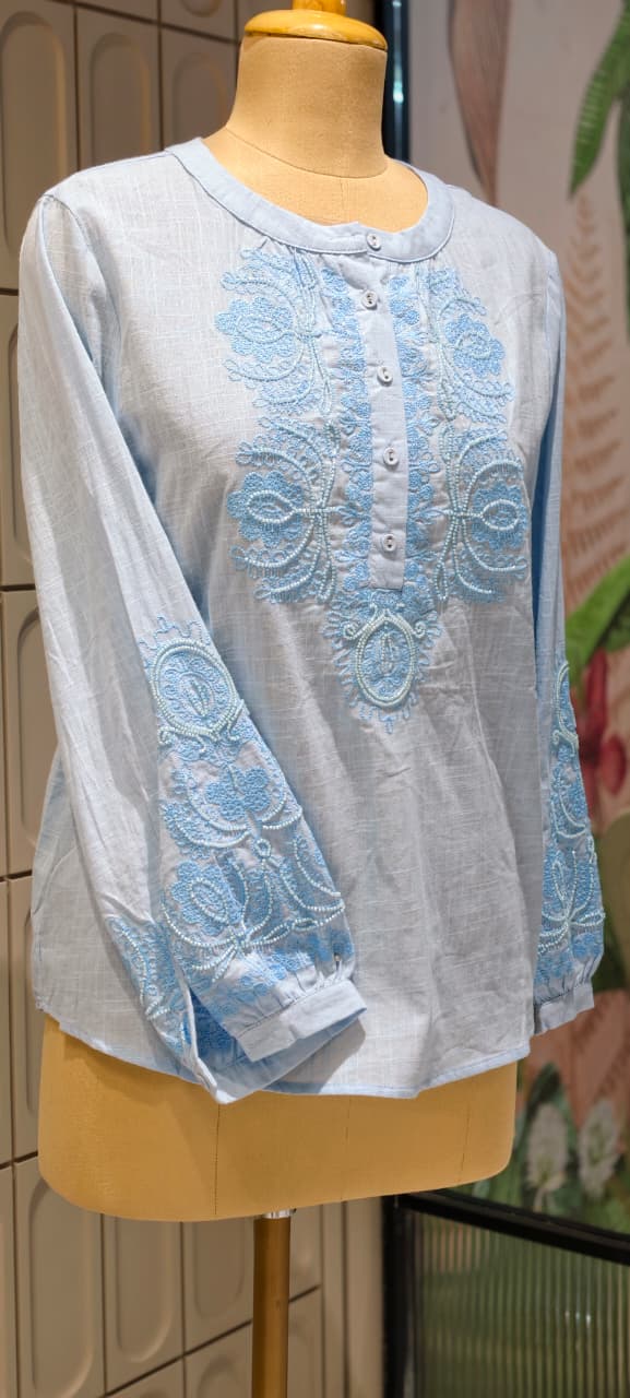 Embroidered Yoke With Cut-Dana Highlights Casual Western Imported Top- 15154