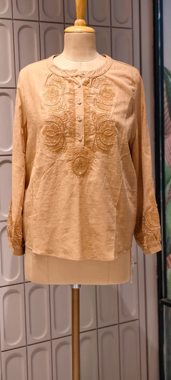 Embroidered Yoke With Cut-Dana Highlights Casual Western Imported Top- 15154