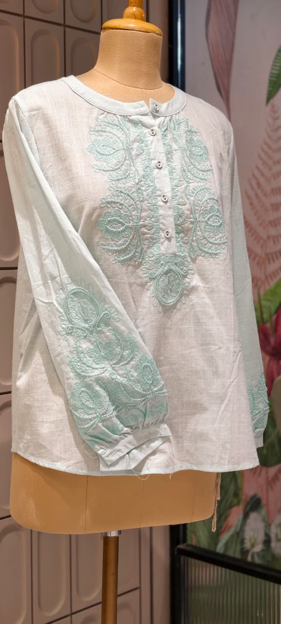 Embroidered Yoke With Cut-Dana Highlights Casual Western Imported Top- 15154