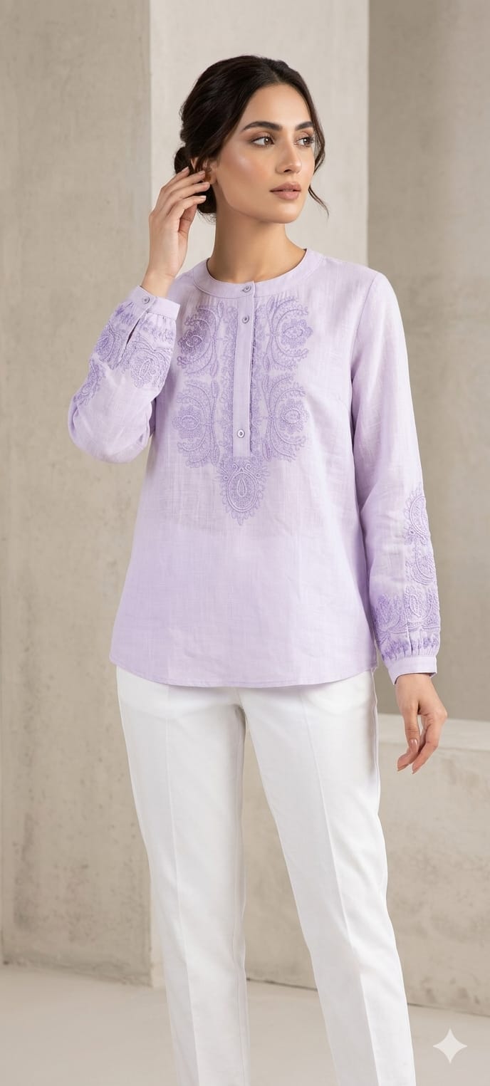 Embroidered Yoke With Cut-Dana Highlights Casual Western Imported Top- 15154