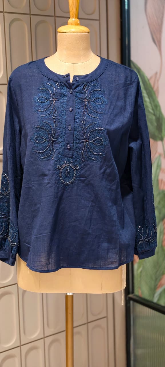 Embroidered Yoke With Cut-Dana Highlights Casual Western Imported Top- 15154