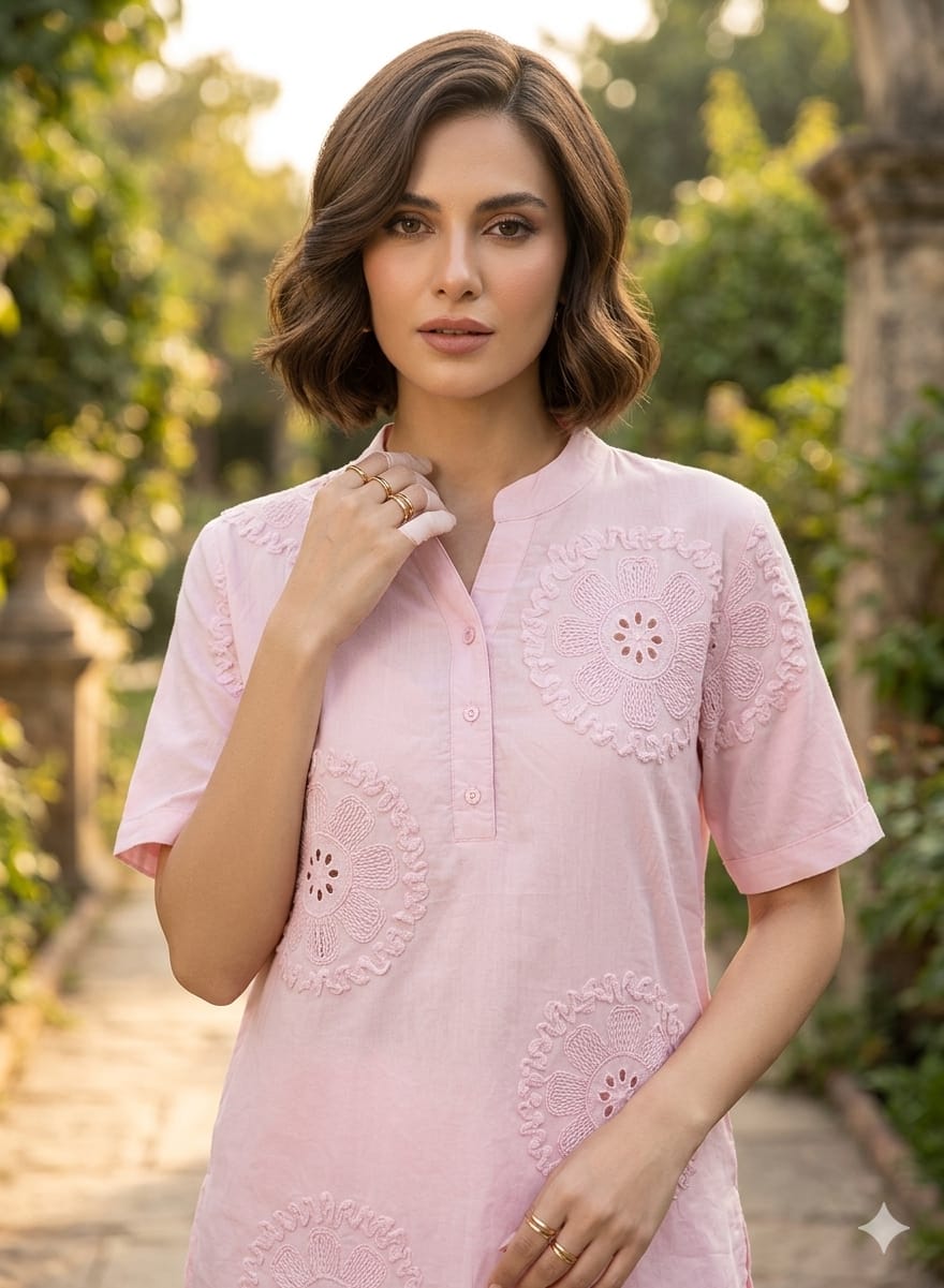 Premium Embroidered Cotton Summer Imported Western Casual Top- 15139