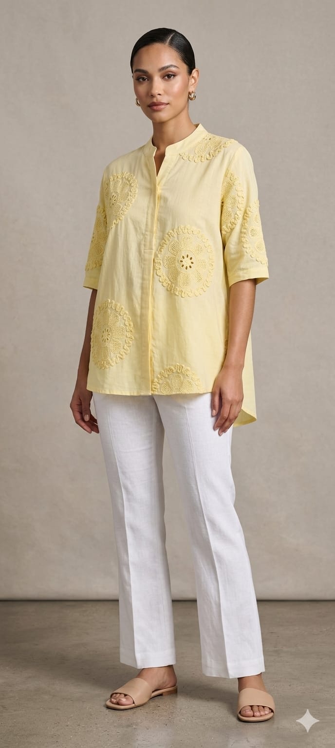 Premium Embroidered Cotton Summer Imported Western Casual Top- 15139