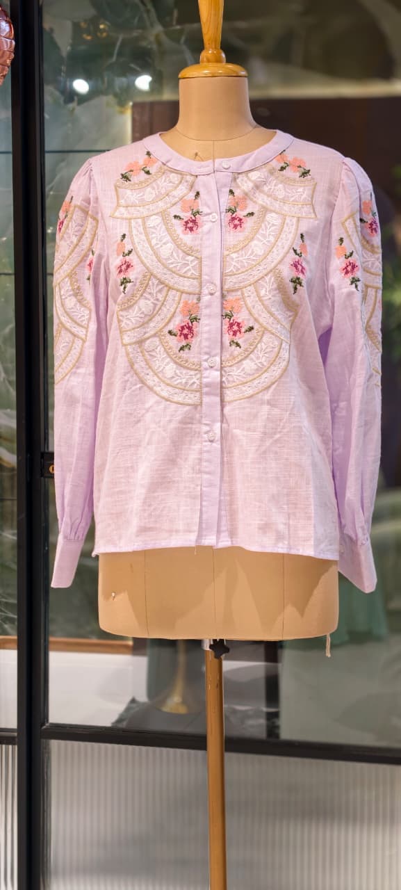 Floral Gardenia Embroidered Front Design Beautiful Imported Top- 15154