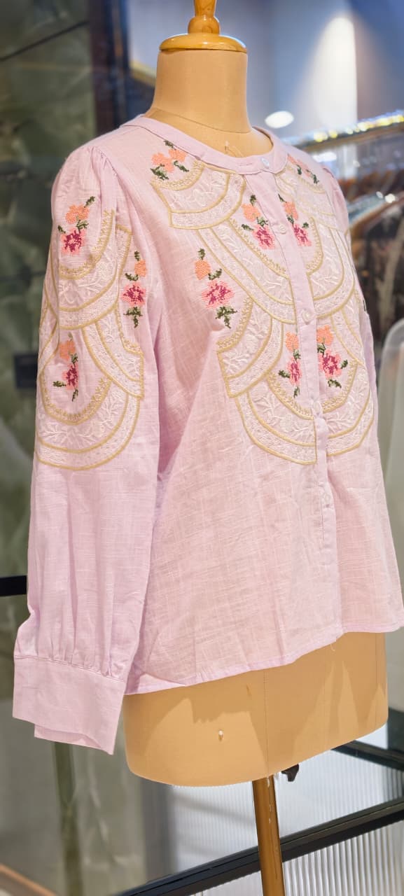 Floral Gardenia Embroidered Front Design Beautiful Imported Top- 15154