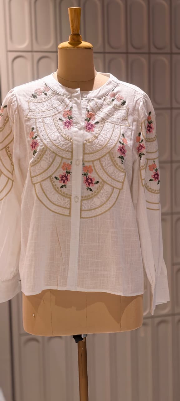 Floral Gardenia Embroidered Front Design Beautiful Imported Top- 15154