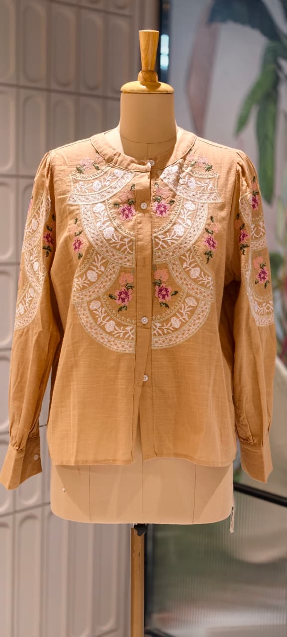 Floral Gardenia Embroidered Front Design Beautiful Imported Top- 15154