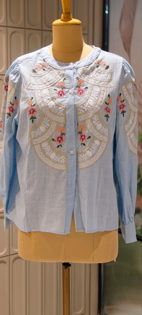 Floral Gardenia Embroidered Front Design Beautiful Imported Top- 15154