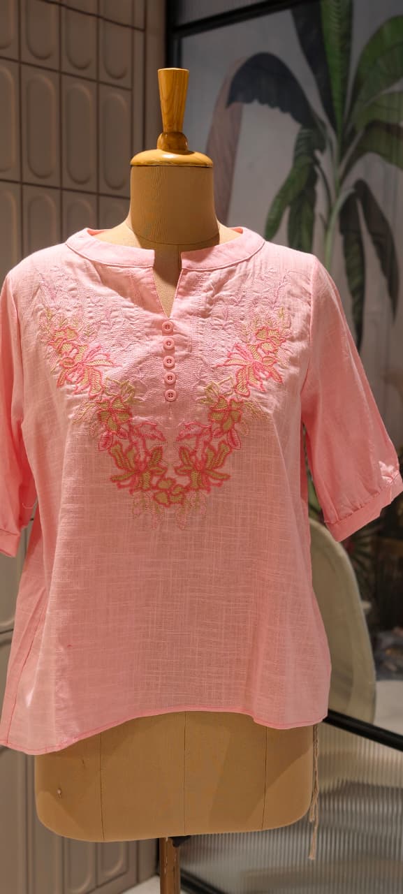 Pastel Pallete Tone Floral Embroidered Casual Western Top- 15135