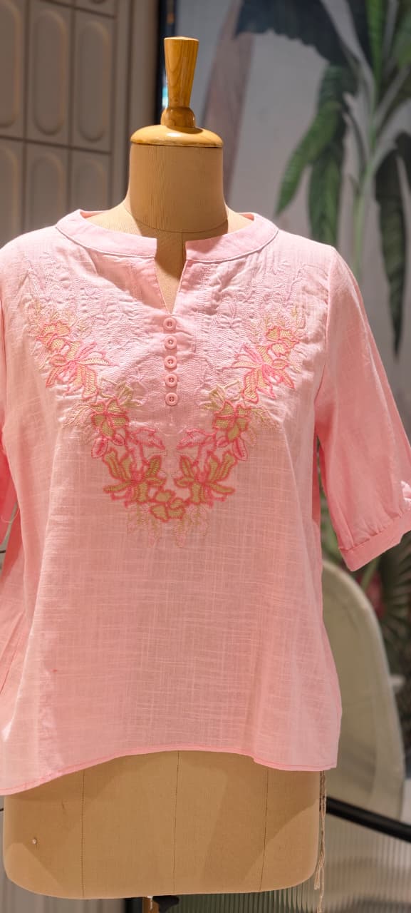 Pastel Pallete Tone Floral Embroidered Casual Western Top- 15135