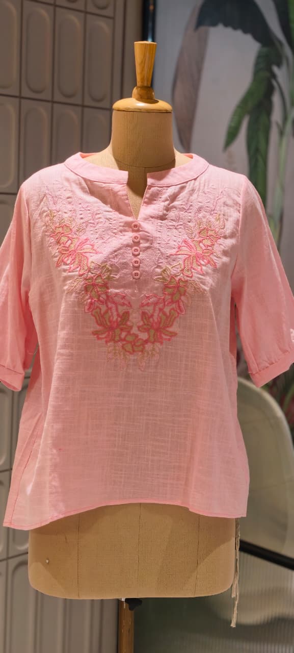 Pastel Pallete Tone Floral Embroidered Casual Western Top- 15135