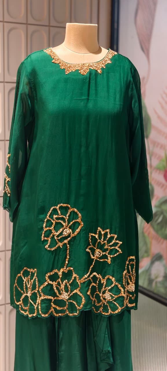 Premium Floral Embellished Long Tunic with Palazzo Trousers