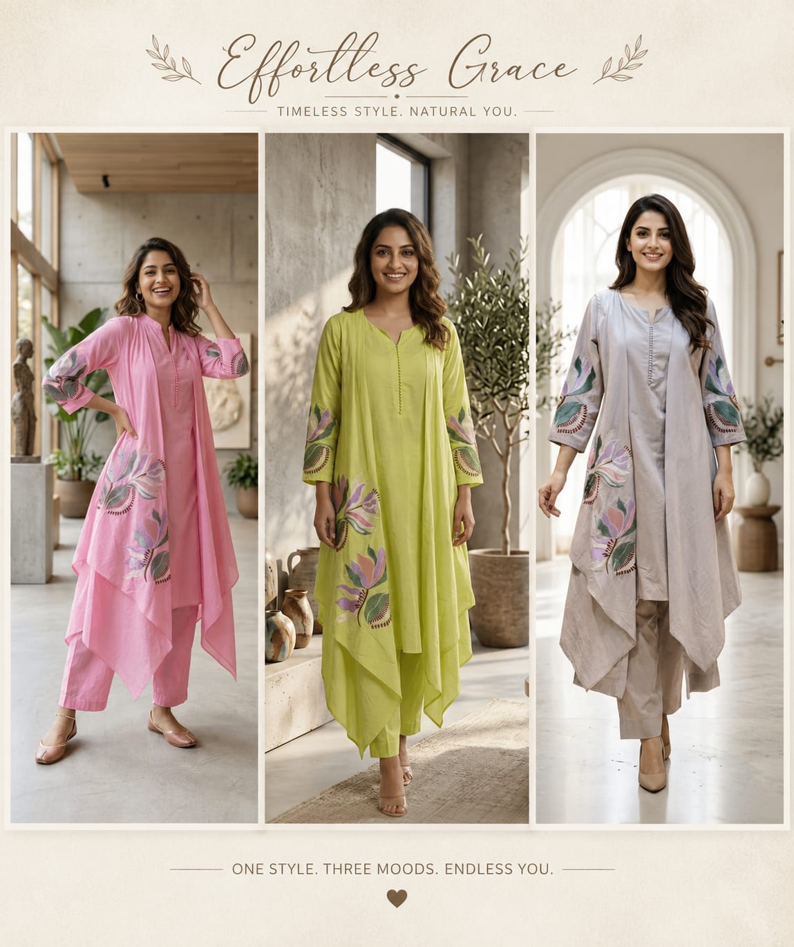 Fine Floral Embroidered High Low Jacket Style Kurta With Matching Bottom In Cotton Fabric- 15183