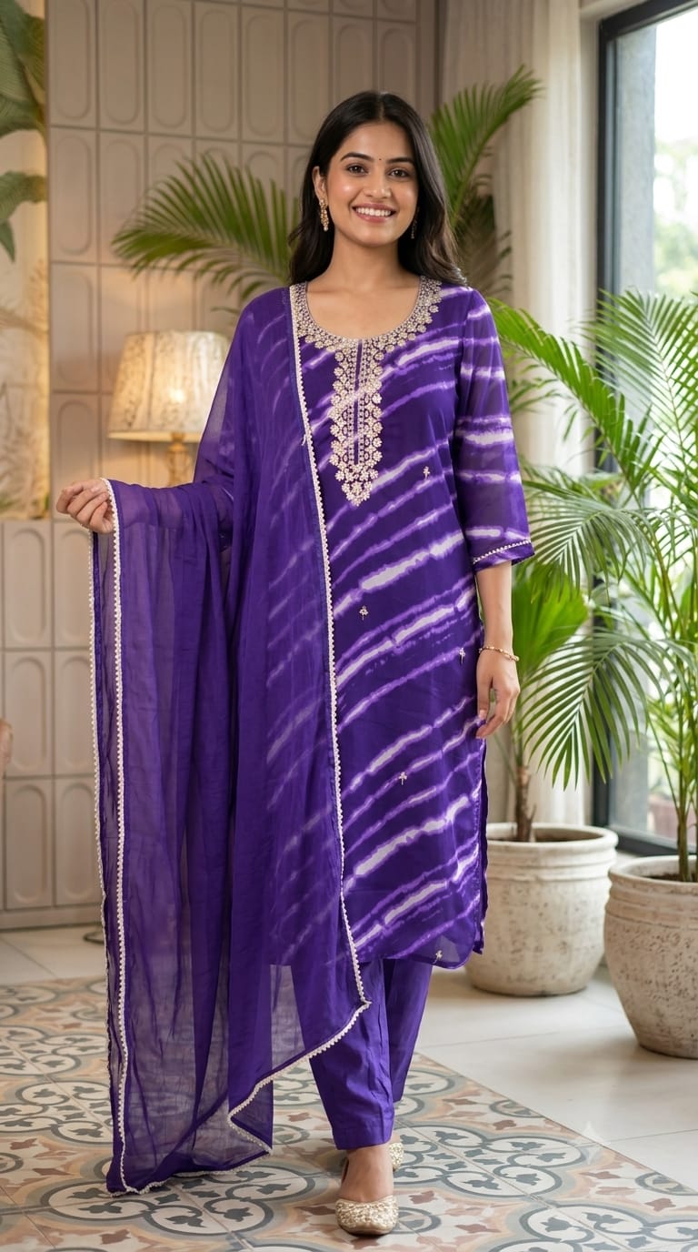 Gotta Touch Traditional Leheriya Pure Soft Georgette Full Suit Set With Dupatta- 15165